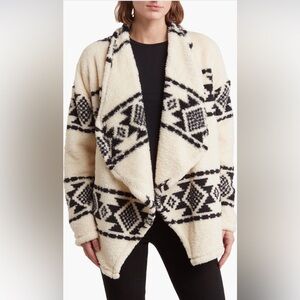 Lucky Brand Geo Print Faux Fur Sherpa Coat Cardigan /SP